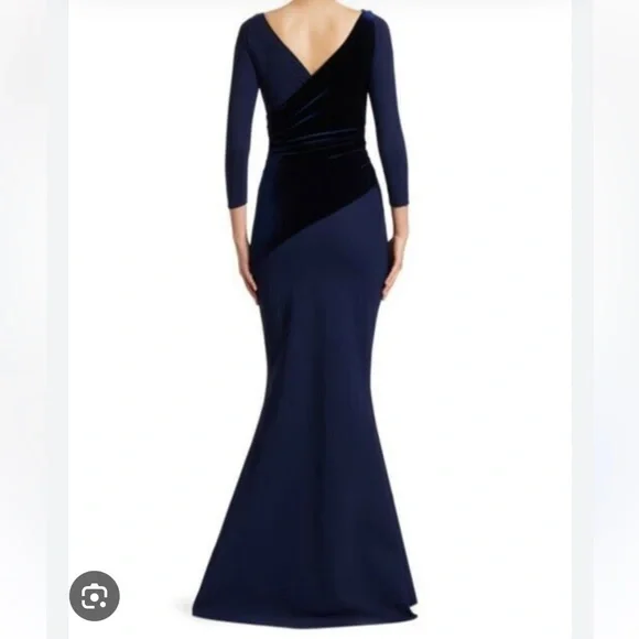 Chiara Boni La Petite Robe Erendira Velvet Trim Long Sleeve Gown - Picture 2 of 14